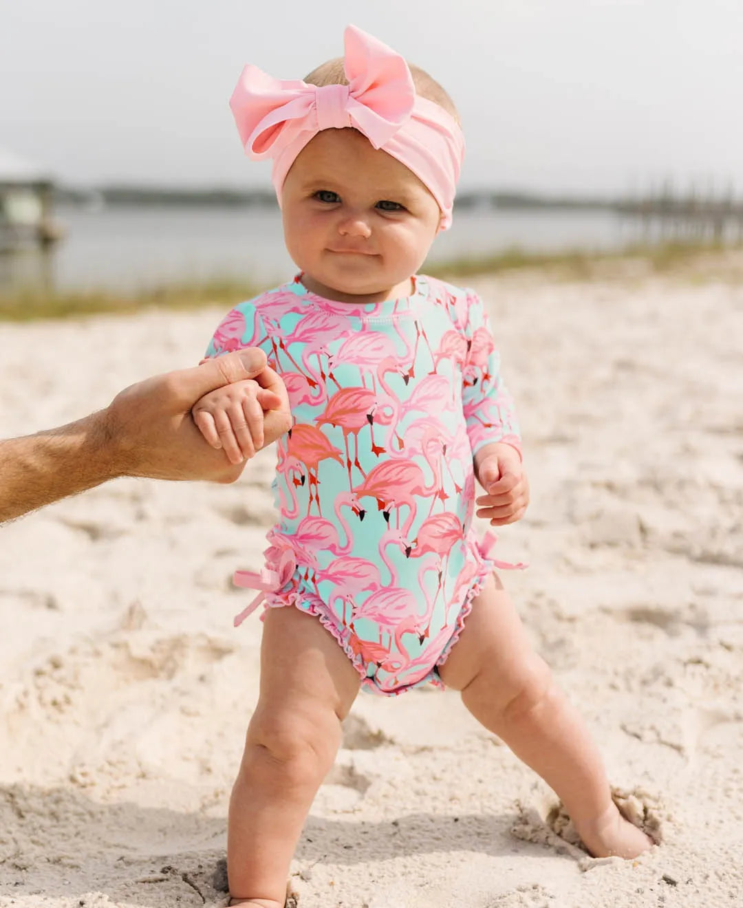 Ruffle Butts Long Sleeve One Piece Rash Guard - Flamingo – Luna Baby ...