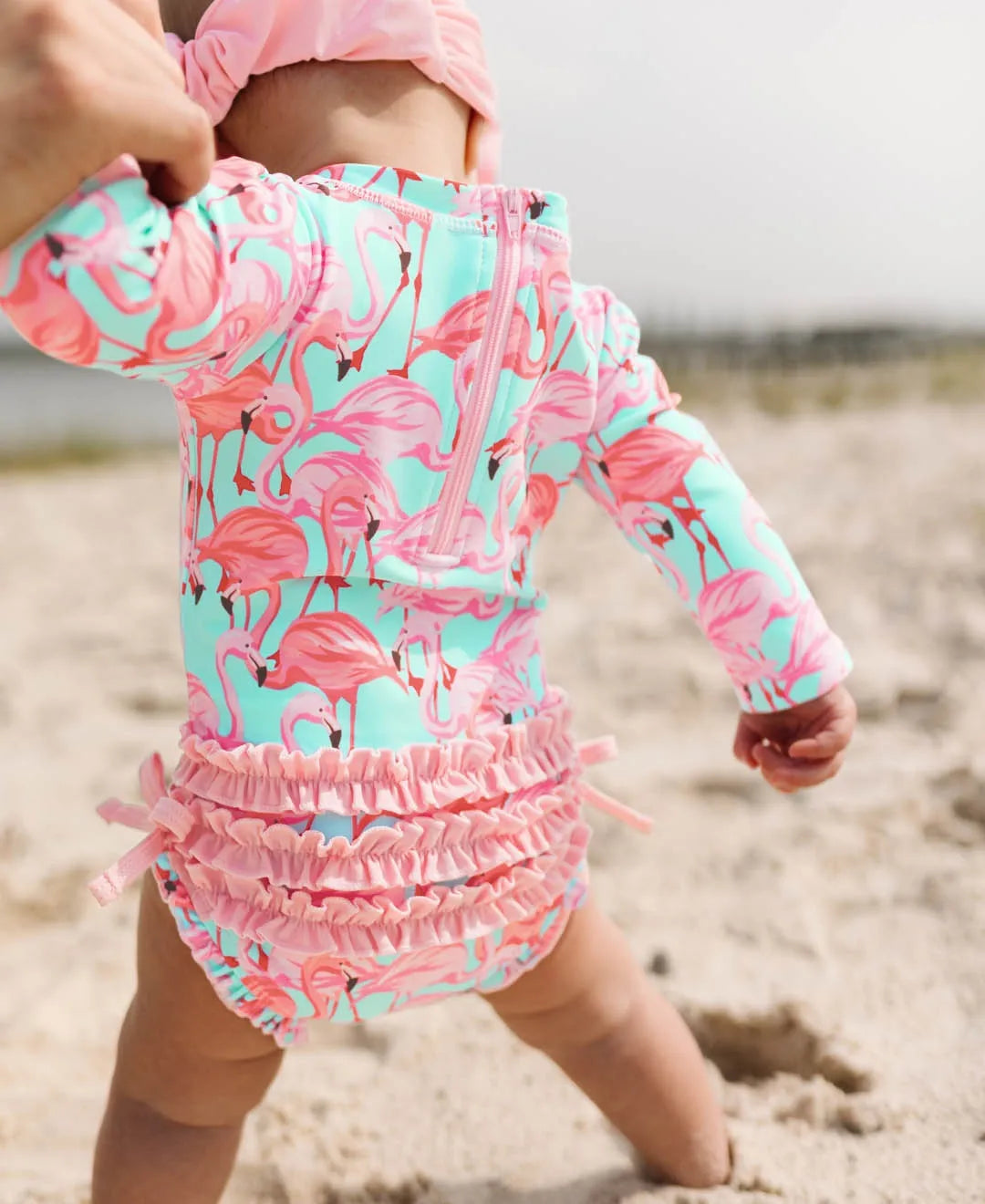 Ruffle Butts Long Sleeve One Piece Rash Guard - Flamingo – Luna Baby ...