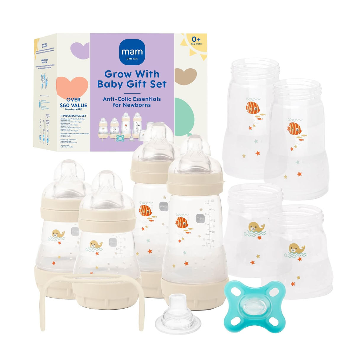 MAM Grow with Baby Anti-Colic+ Bottle & Pacifier Set 0M+