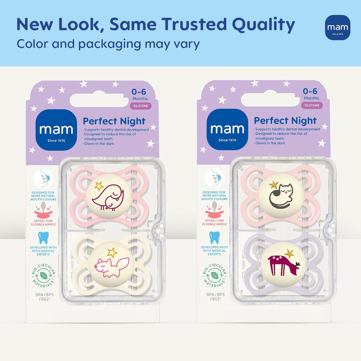 MAM Perfect Baby Premium Pacifier 0-6 , 2 Pk - Fairy Dust/Shell