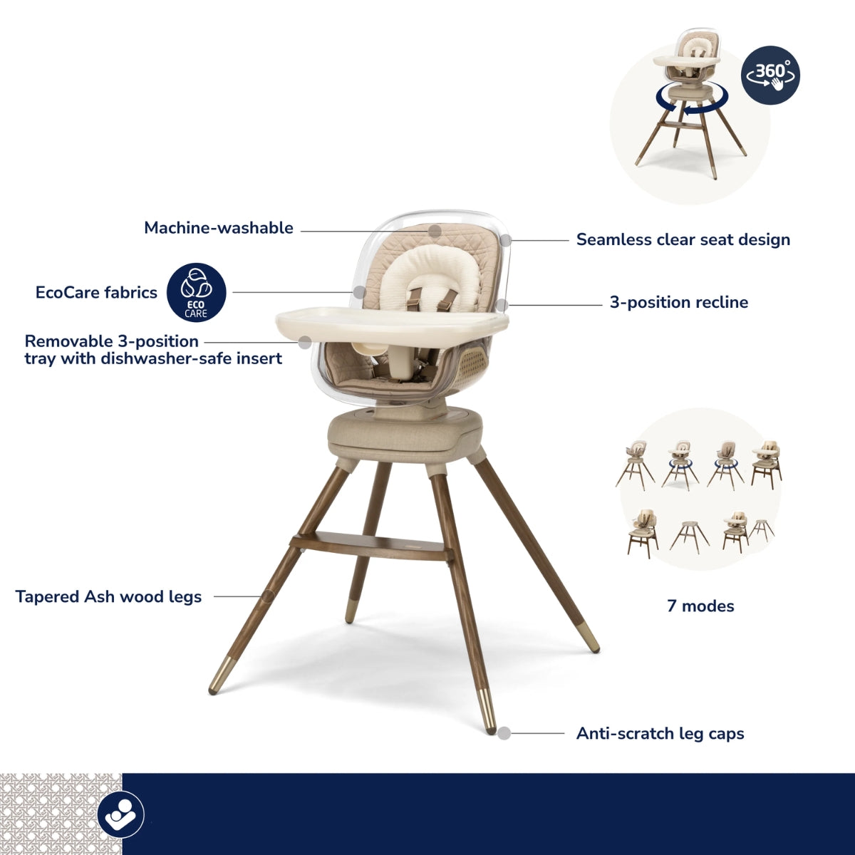 Maxi-Cosi Kiskadee 360 Rotating High Chair Onyx Heritage on Luna Baby Store Miami