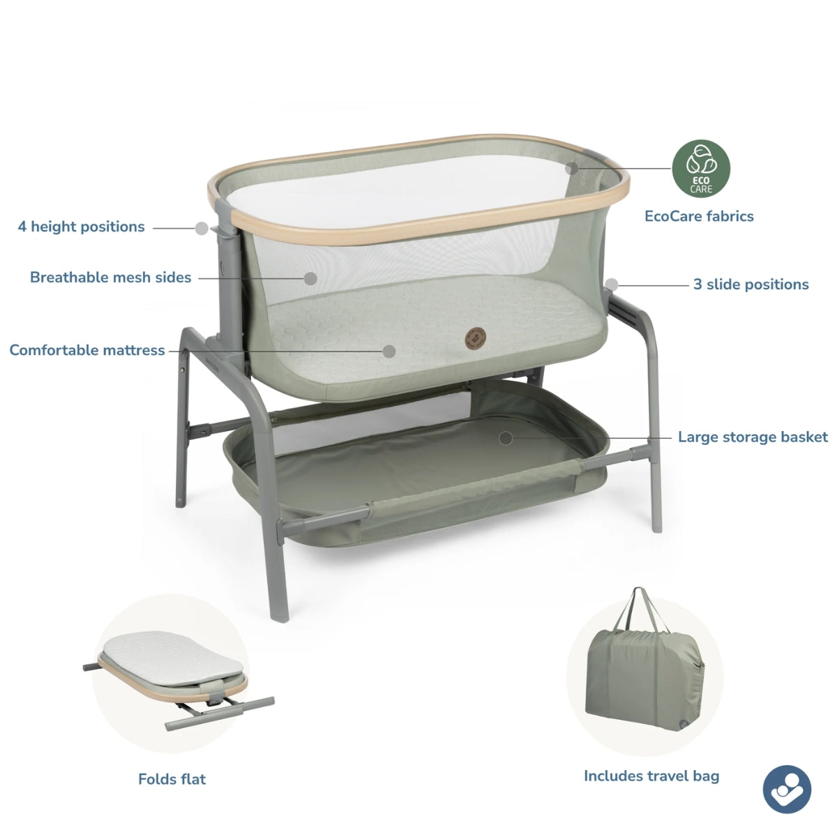 Maxi Cosi Iora Bedside Bassinet - Classic Truffle - EcoCare