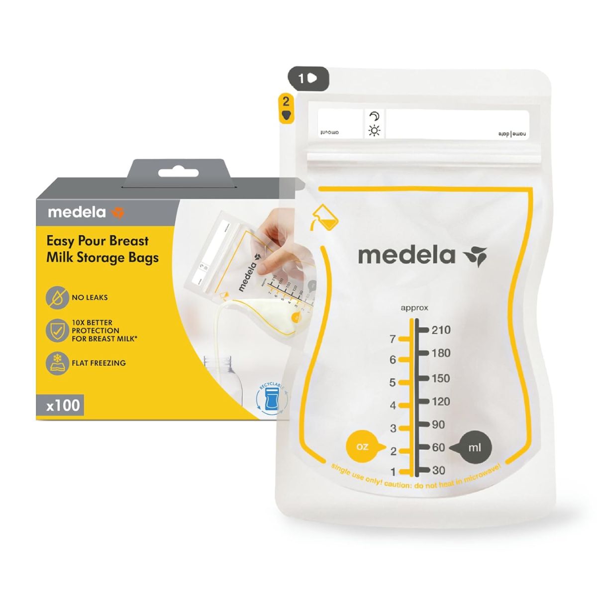Sacos para armazenamento de leite materno Medela Easy Pour - 100 unidades/7 oz 