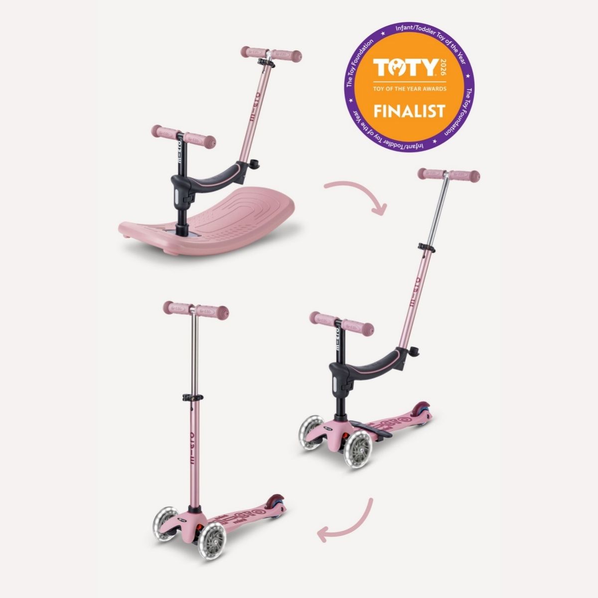 Patinete Infantil Micro Kickboard Mini Rock & Go LED 6 em 1 com Balanço Dusty Rose on Luna Baby Store Miami