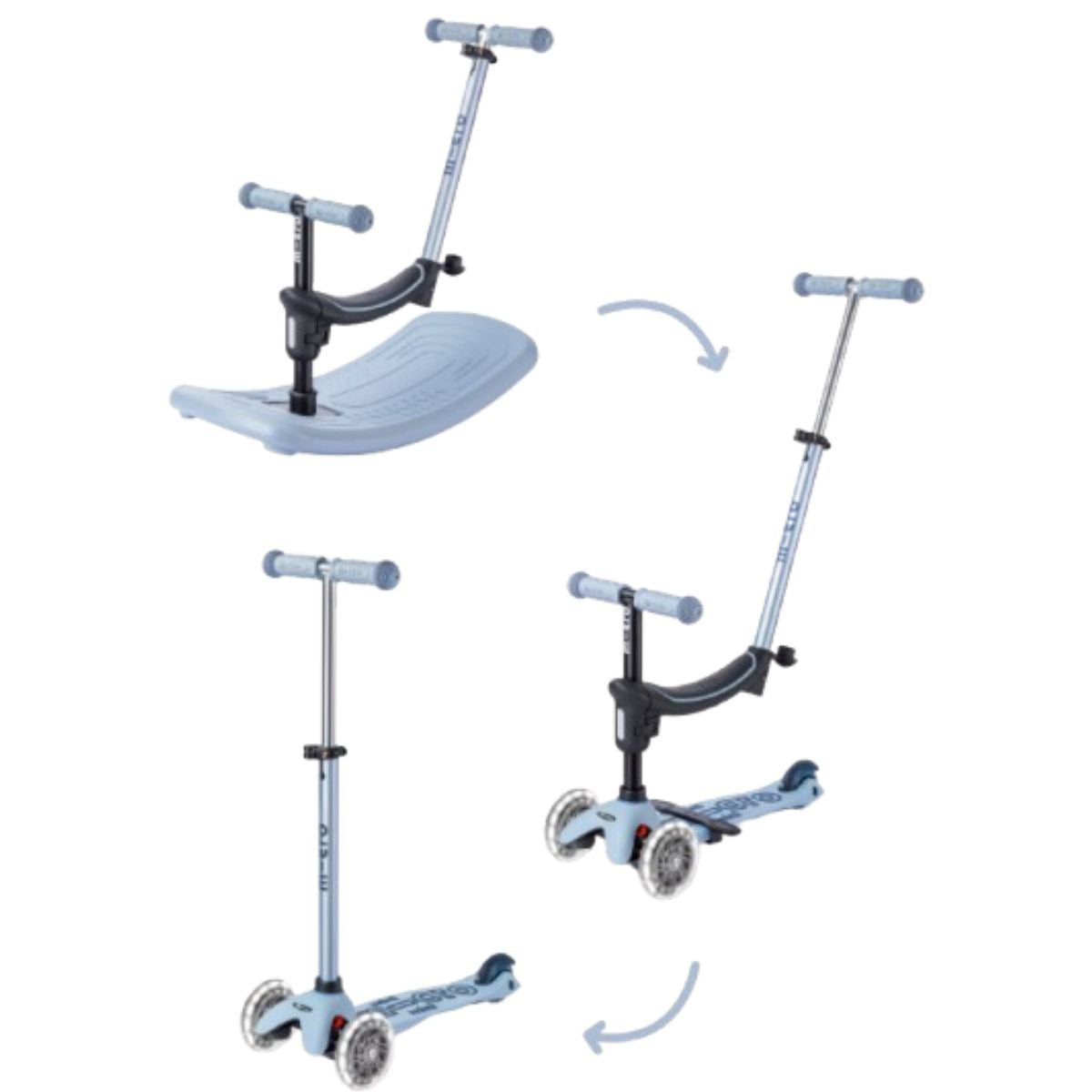 Patinete Infantil Micro Kickboard Mini Rock & Go LED 6 em 1 com Balanço Ocean Slate