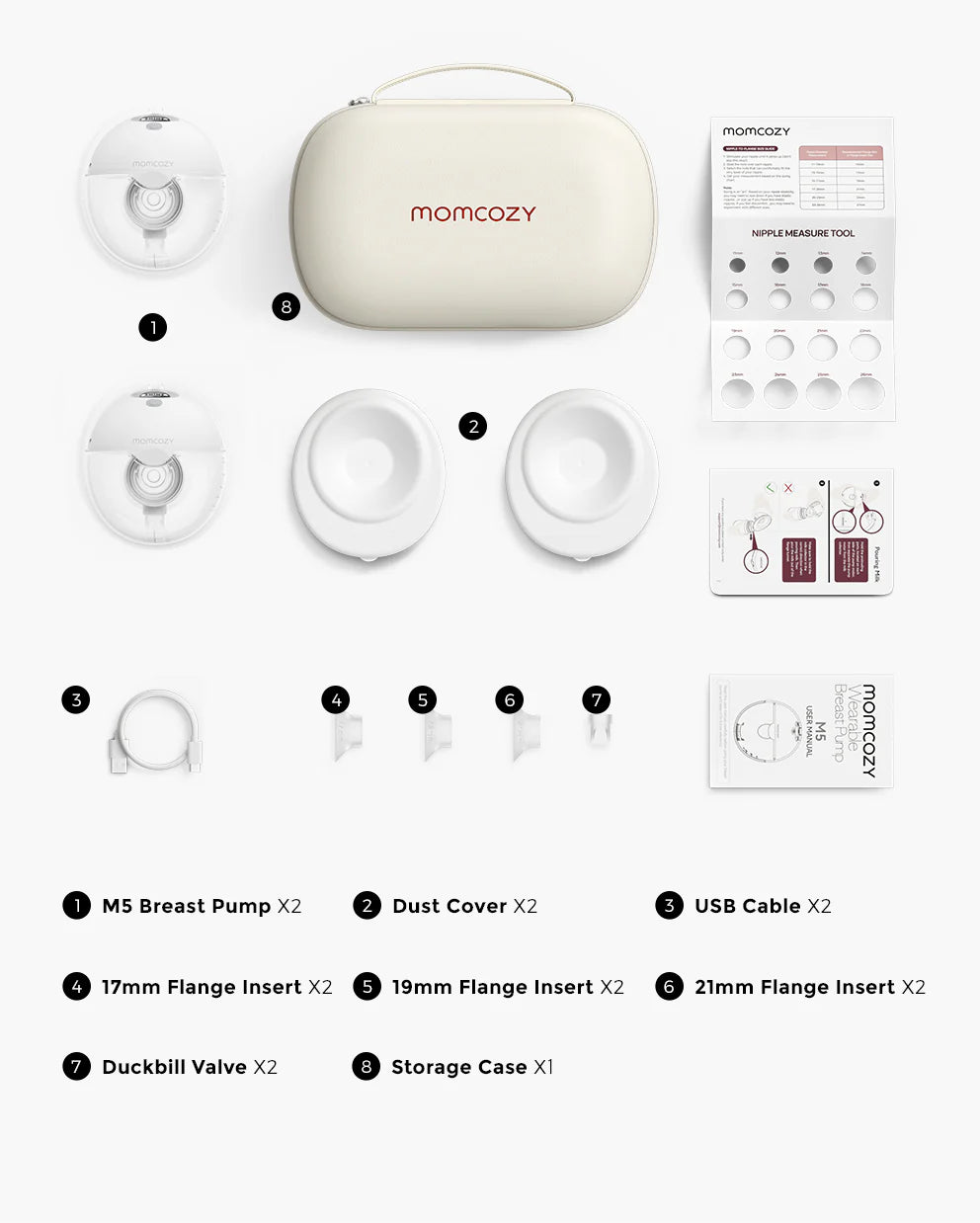 Bomba Extratora Dupla de Leite Elétrica Portátil M5 Momcozy Hands Free Grey