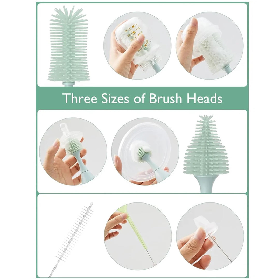 Kit de Escova Para Mamadeira Momcozy Push-Press Design Green