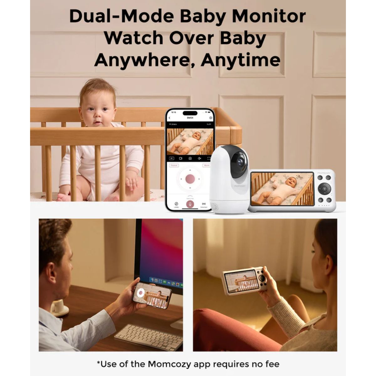 Babá Eletrônica Inteligente Momcozy BM04 Wi-Fi com 1 Câmera on Luna Baby Store Miami