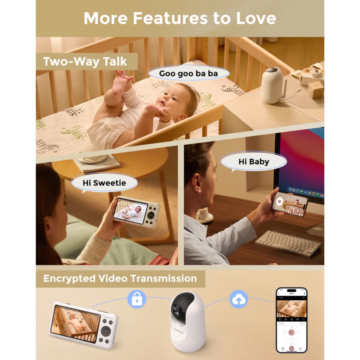 Babá Eletrônica Inteligente Momcozy BM04 Wi-Fi com 1 Câmera