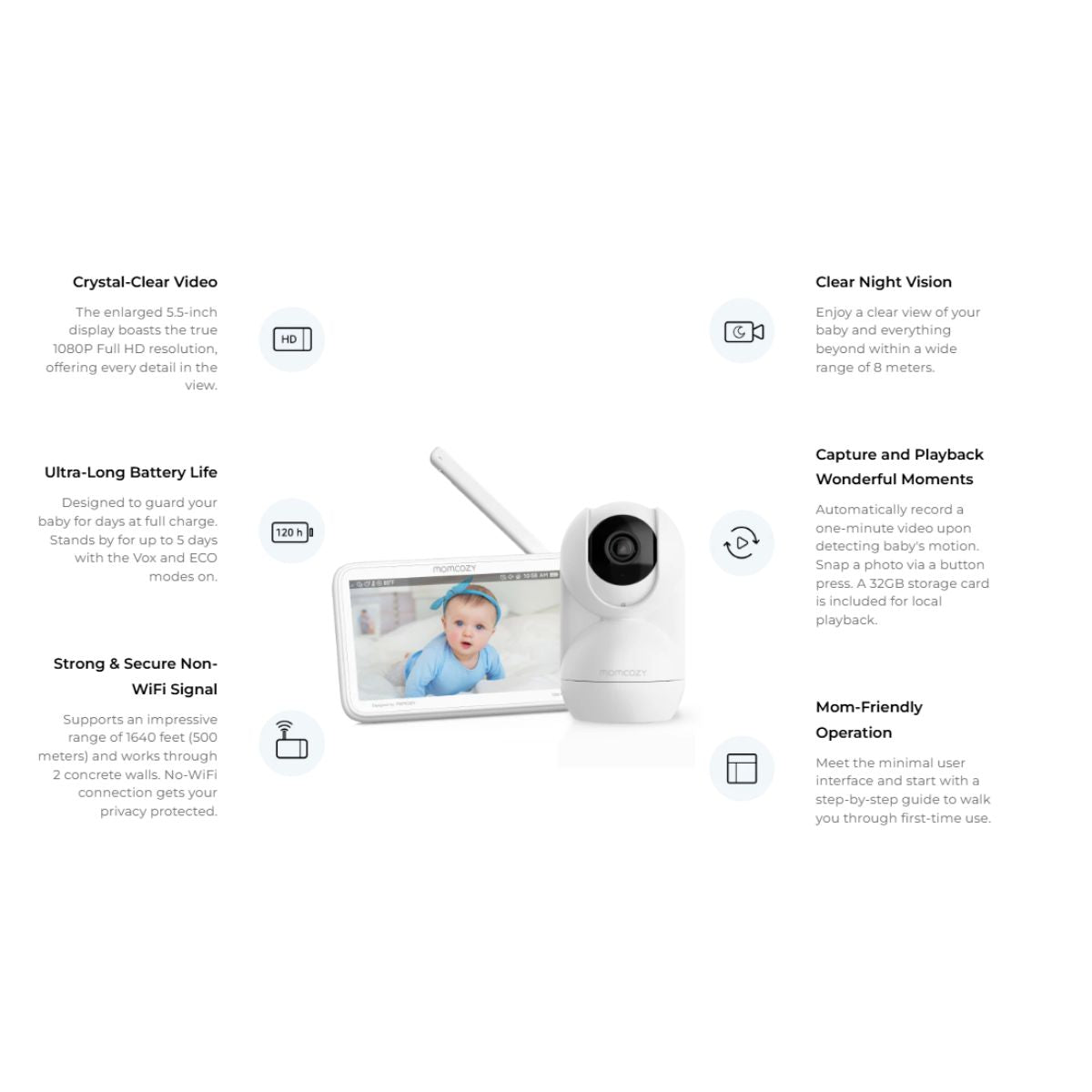 Momcozy 5.5-inch Full HD Video Baby Monitor With 1 Camera - BM03 on Luna Baby Store Miami