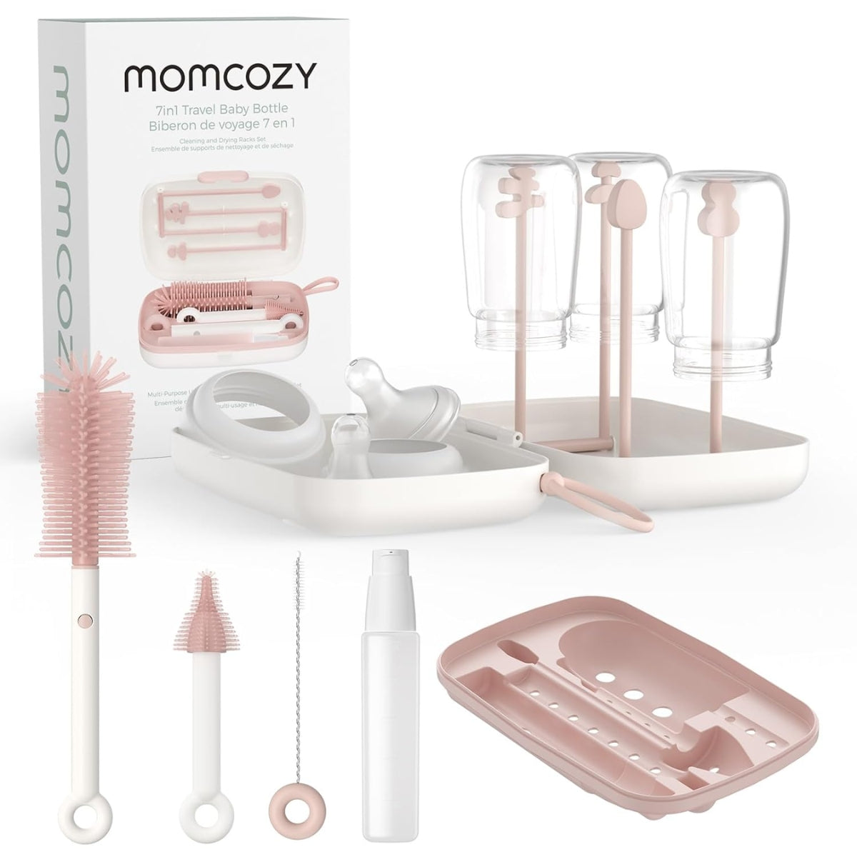 Kit de Higiene Para Mamadeira Momcozy Clássico 7 em 1 Pink