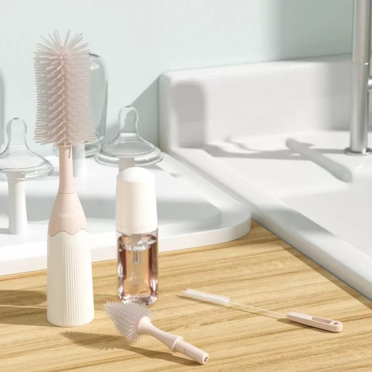 Momcozy Press Bubble Style Bottle Brush Set - Pink