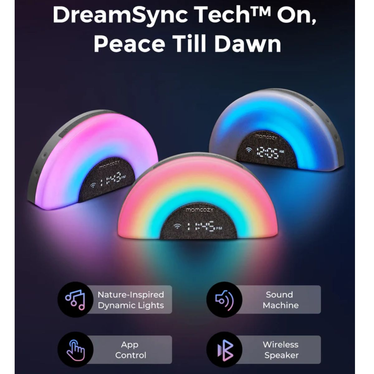 Ruído Branco Infantil Momcozy DreamSync Tech Rainbow
