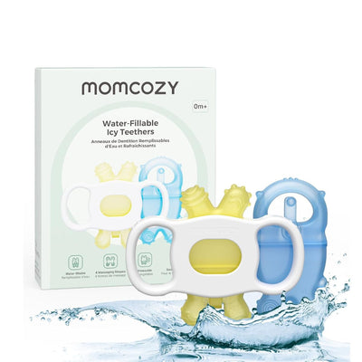 Mordedor com Água Momcozy Kit 2 Unidades Azul e Amarelo 0-12 Meses
