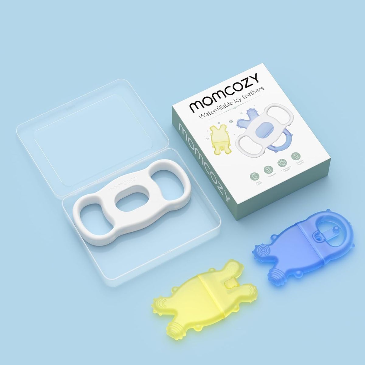 Mordedor com Água Momcozy Kit 2 Unidades Azul e Amarelo 0-12 Meses