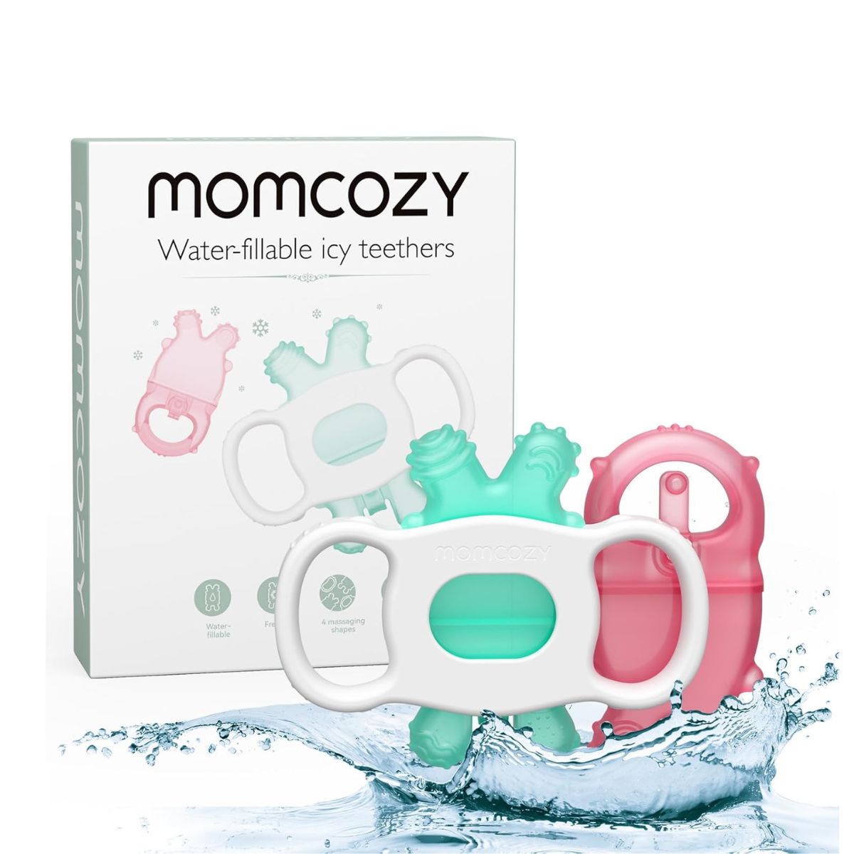 Mordedor com Água Momcozy Kit 2 Unidades Verde e Rosa 0-12 Meses