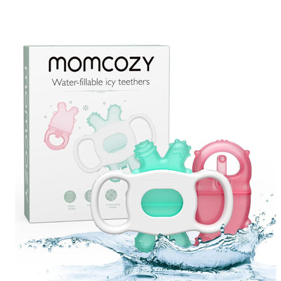 Mordedor com Água Momcozy Kit 2 Unidades Verde e Rosa 0-12 Meses