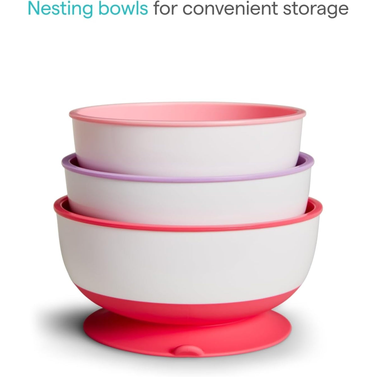 Munchkin Stay Put Suction Bowls & Lids, 3 Pack Pink/Purple