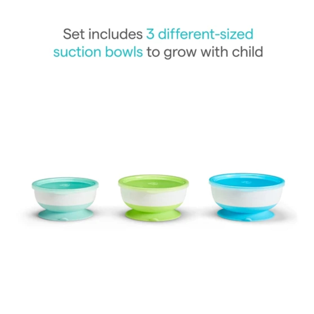 Munchkin Stay Put Suction Bowls & Lids, 3 Pack Blue/Green on Luna Baby Store Miami