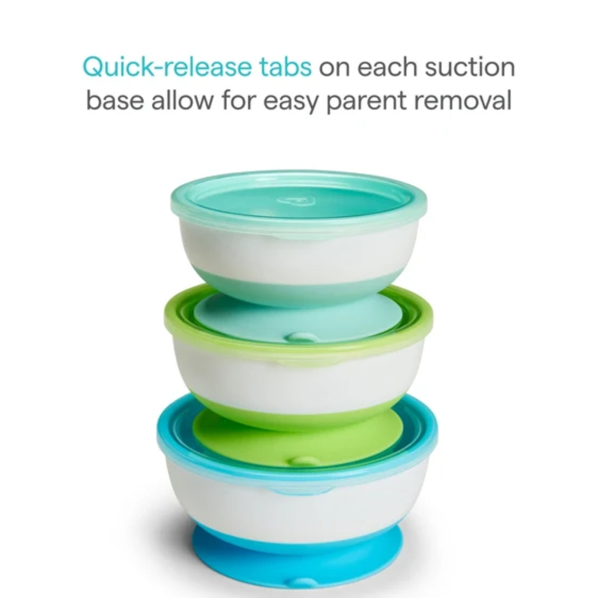 Munchkin Stay Put Suction Bowls & Lids, 3 Pack Blue/Green on Luna Baby Store Miami