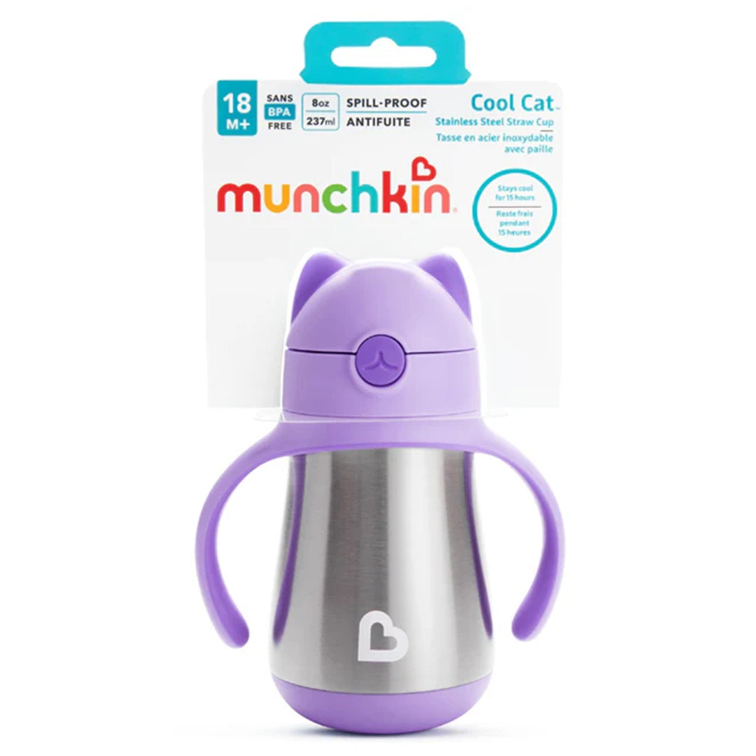 Copo de Aço Inoxidável Munchkin 8 Oz Cool Cat, Roxo