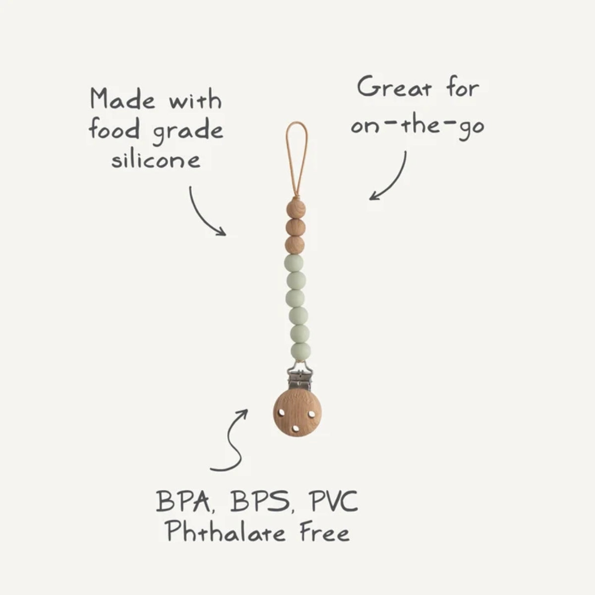 Mushie Silicone Pacifier Clip | Eva Powder on Luna Baby Store Miami