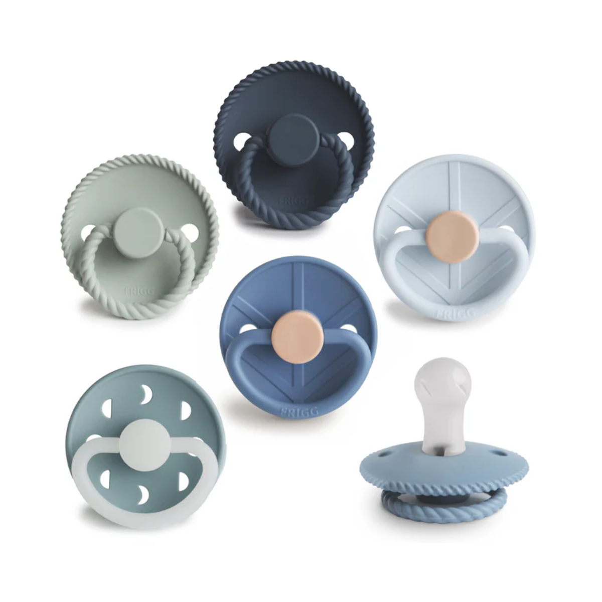 Mushie FRIGG Endless Sea Pacifier & Holder Set – 6 Pacifiers (6-18M) + Silicone Case