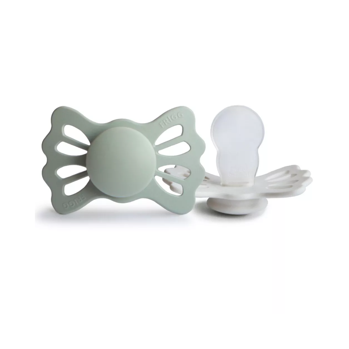 Kit De Chupetas Simétricas Lucky Mushie 6-18M Sage e Silver Gray on Luna Baby Store Miami