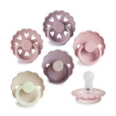 Kit De Chupetas Frigg Mushie Silicone Rubber Blooming Love 6 Peças - 6-18M