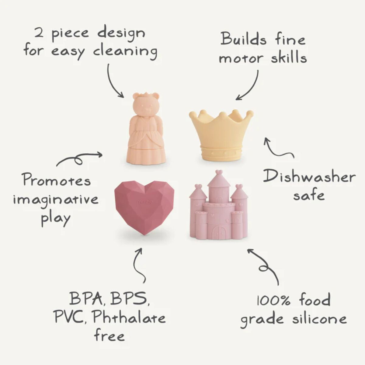 Mushie Mold-Free Silicone Bath Toys 4 pk - Princess