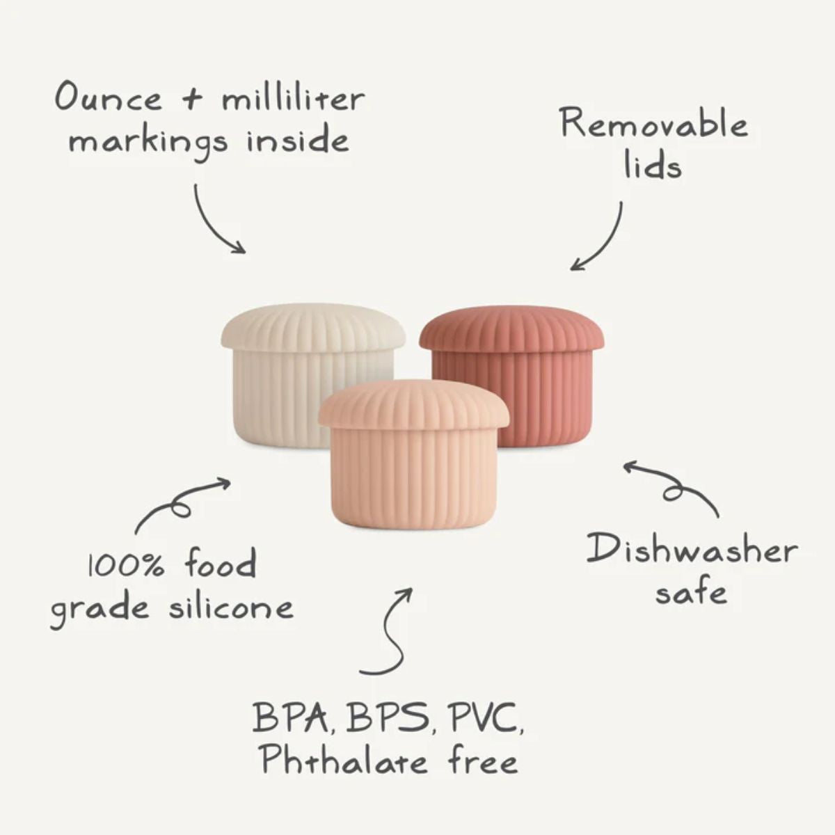 Kit Pote de Silicone Infantil Mushie - 3 Unidades Green

