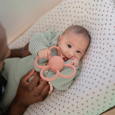 Mushie Silicone Daisy Rattle Teether - Dusty Rose
