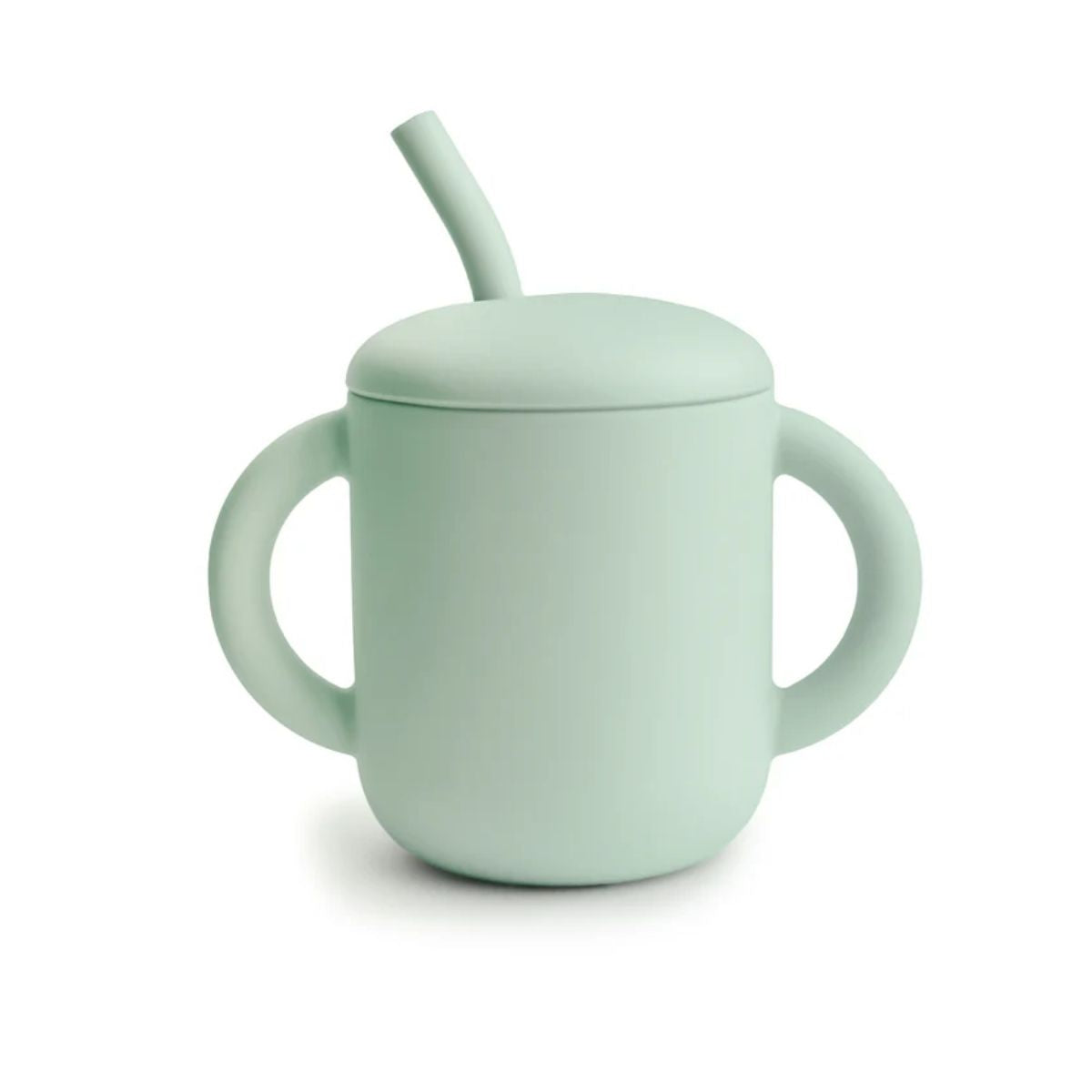 Copo Infantil Mushie Com Alças e Canudo Cambridge Blue