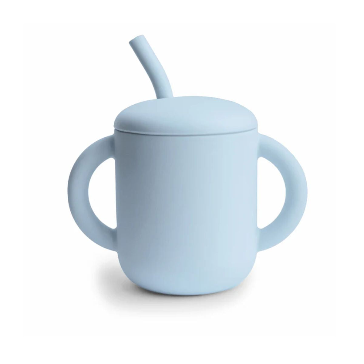 Copo Infantil Mushie Com Alças e Canudo Powder Blue on Luna Baby Store Miami