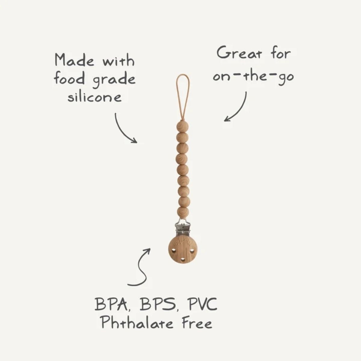 Mushie Silicone Pacifier Clip | Hera - Stone on Luna Baby Store Miami