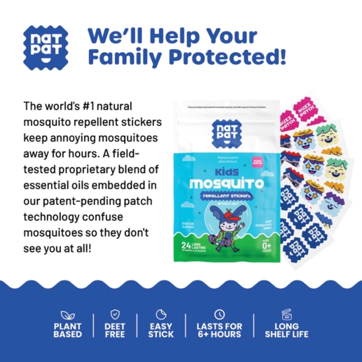 Natural Mosquito Repellent Patches for Kids (BuzzPatch)