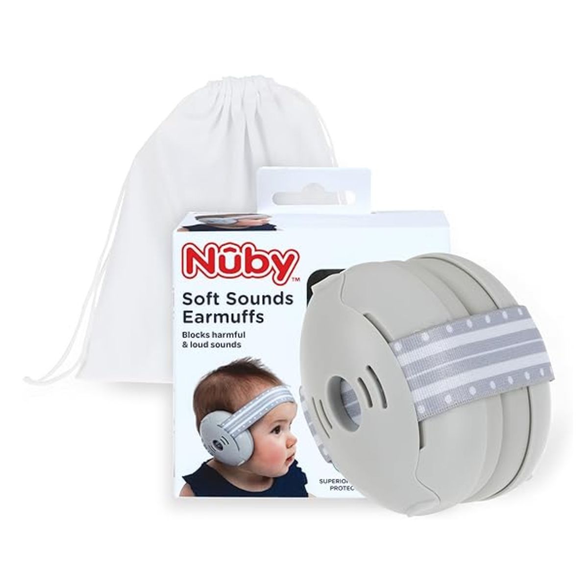 Nuby Soft Sounds Adjustable Earmuffs for Babies - Gray