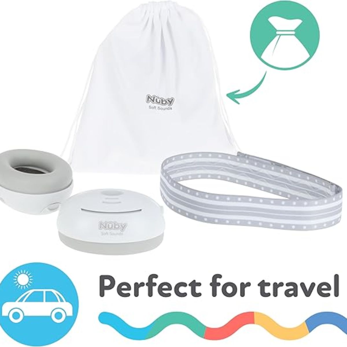 Protetores auriculares ajustáveis Nuby Soft Sounds para bebês, brancos