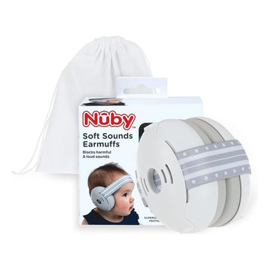 Protetores auriculares ajustáveis Nuby Soft Sounds para bebês, brancos