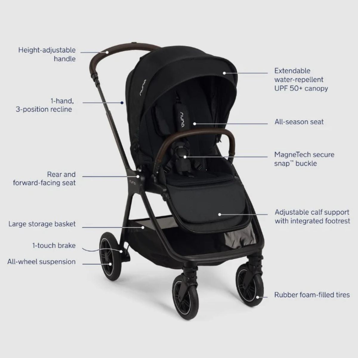Nuna TRIV Next Stroller w/ Magnetic Buckle - Caviar/Chocolate