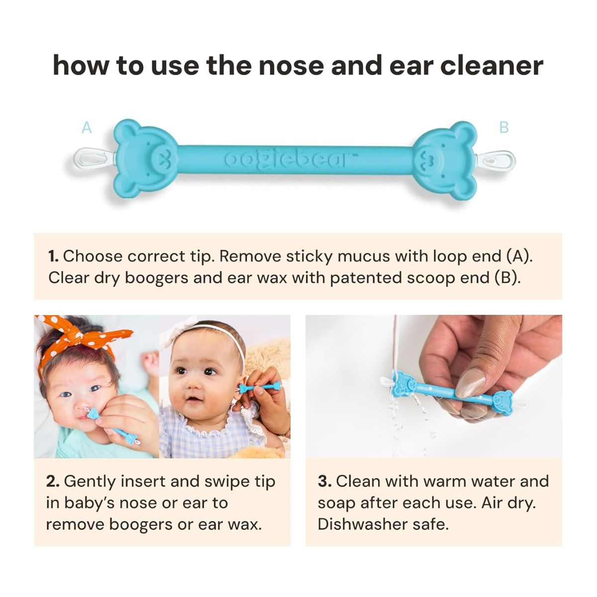 Limpador De Nariz e Ouvido com Estojo Oogiebear 2 Unidades Orange e Seafoam on Luna Baby Store Miami