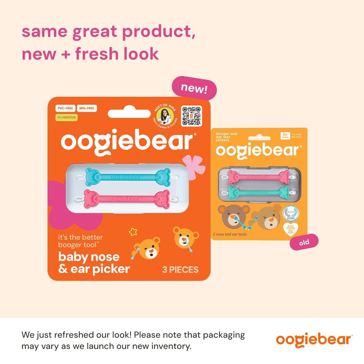 Limpador De Nariz e Ouvido com Estojo Oogiebear 2 Unidades Raspberry & Seafoam on Luna Baby Store Miami