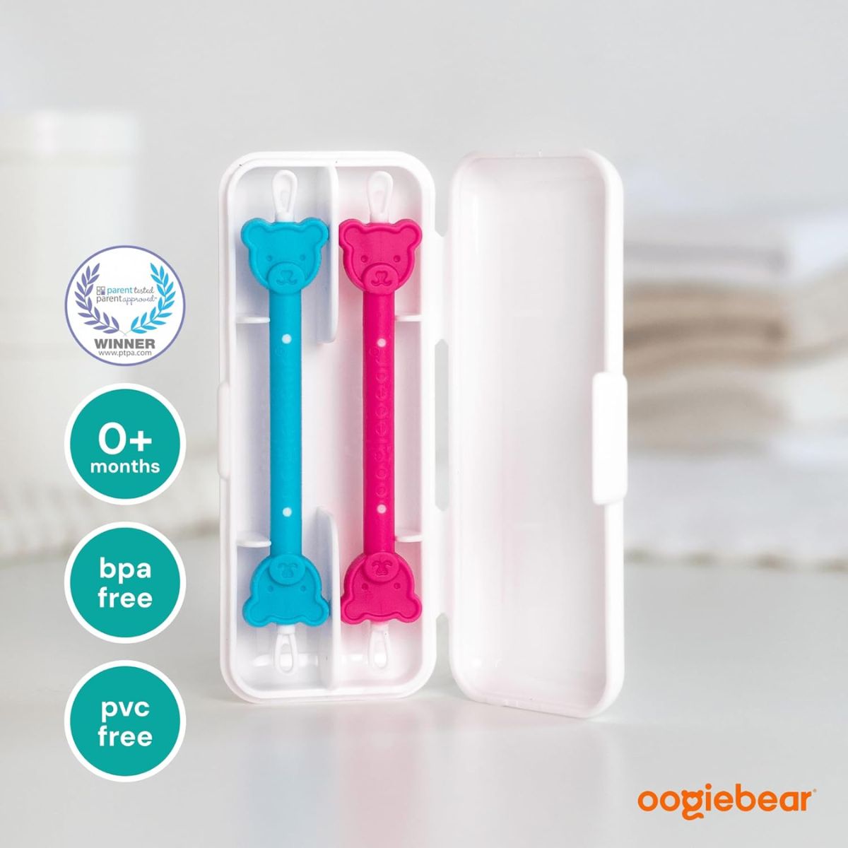 Limpador De Nariz e Ouvido com Estojo Oogiebear 2 Unidades Raspberry & Seafoam