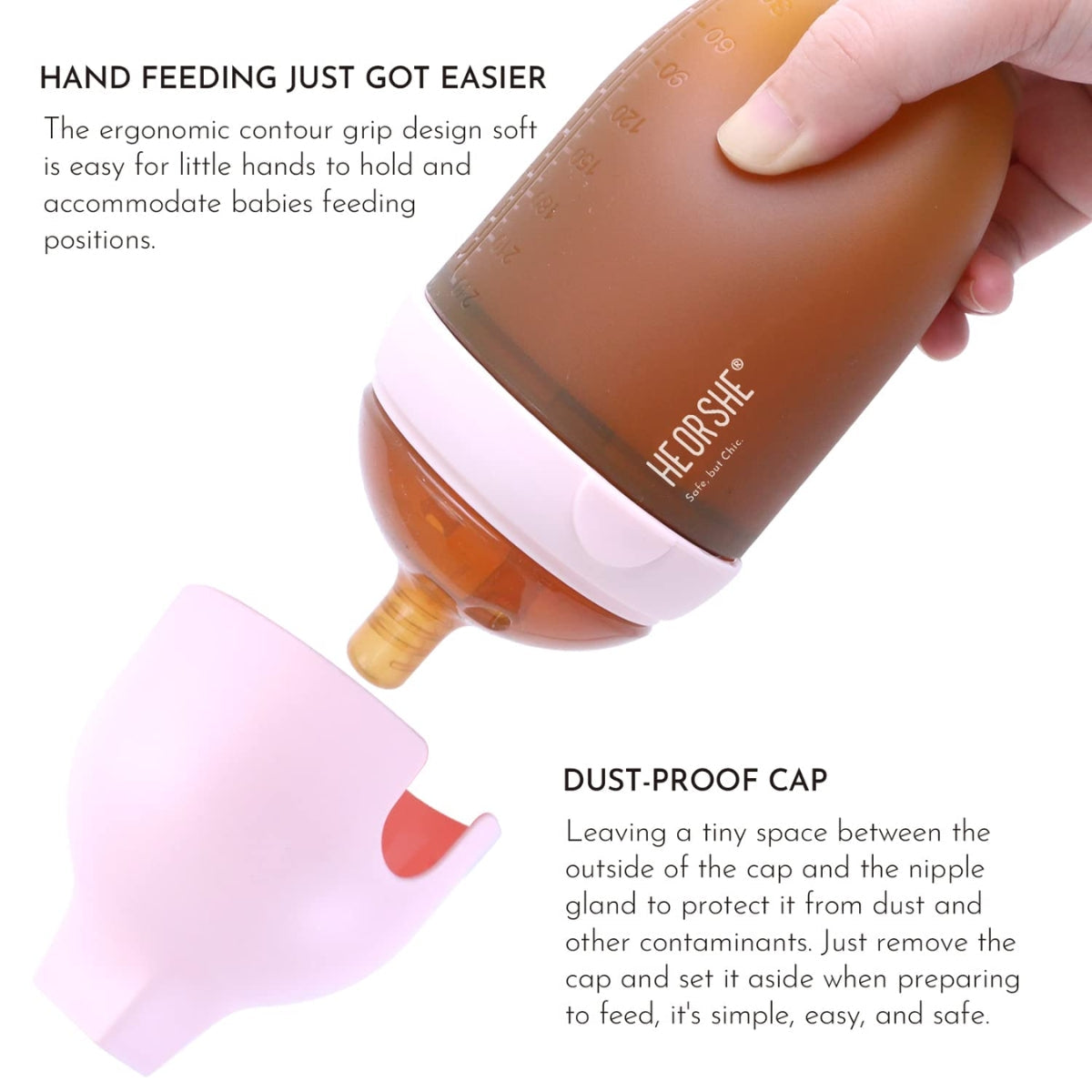 HEORSHE Ultra Wide Neck Baby Bottle 8 OZ -Pink