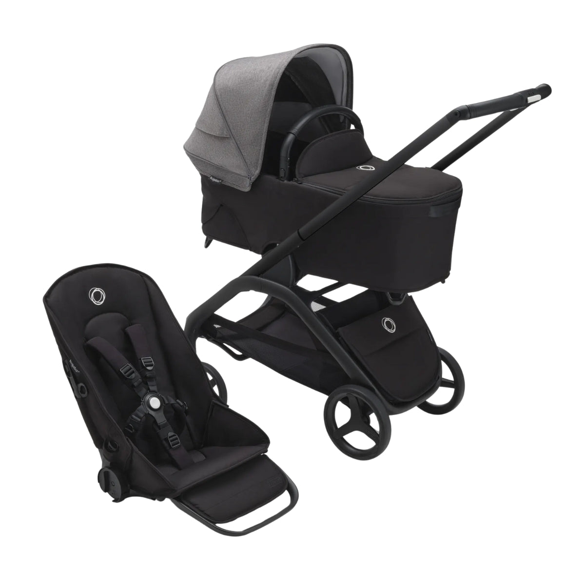 Bugaboo Dragonfly Berço e Assento Para Carrinho - Black/Black/Canopy Grey Melange