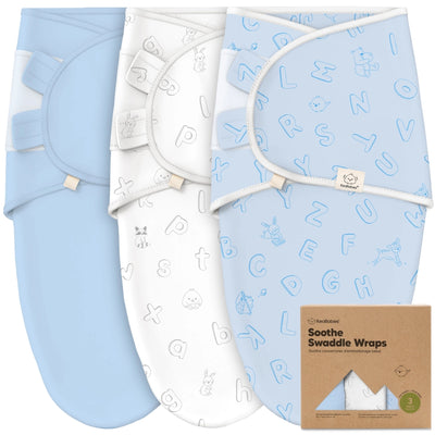 KeaBabies 3pk Soothe Baby Swaddles 0-3 Months, Sleep Sack for Newborns ABC Land Cloud