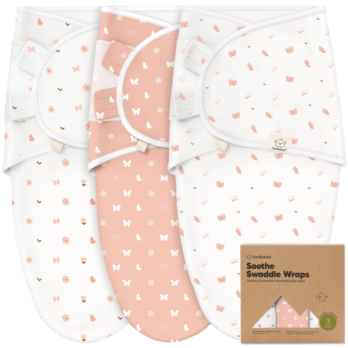 KeaBabies 3pk Soothe Baby Swaddles 0-3 Months, Sleep Sack for Newborns Butterflies on Luna Baby Store Miami