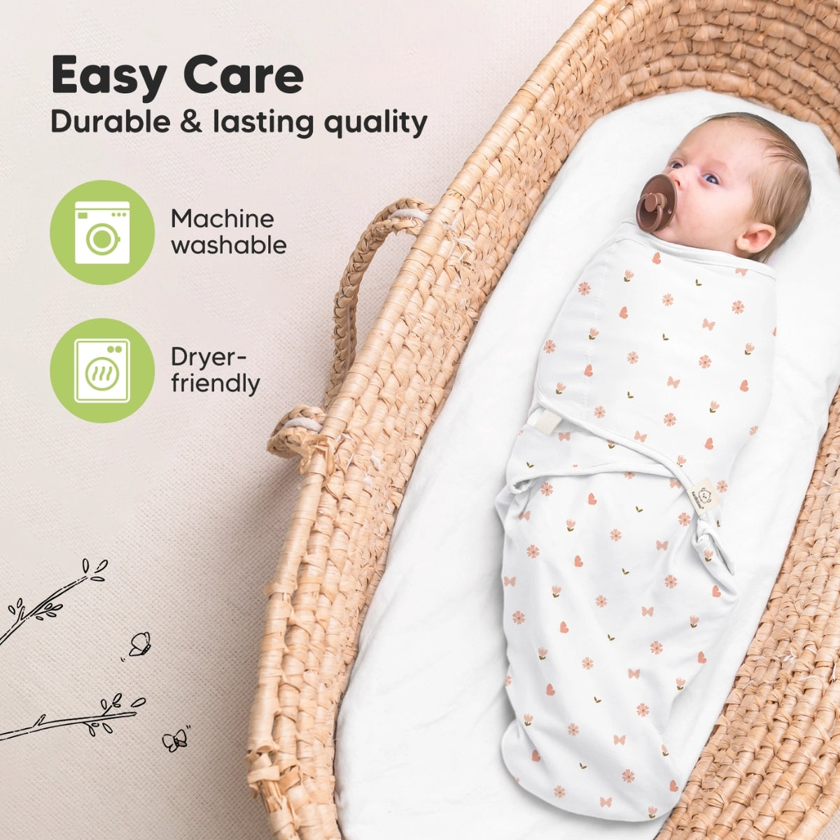 KeaBabies 3pk Soothe Baby Swaddles 0-3 Months, Sleep Sack for Newborns Butterflies on Luna Baby Store Miami