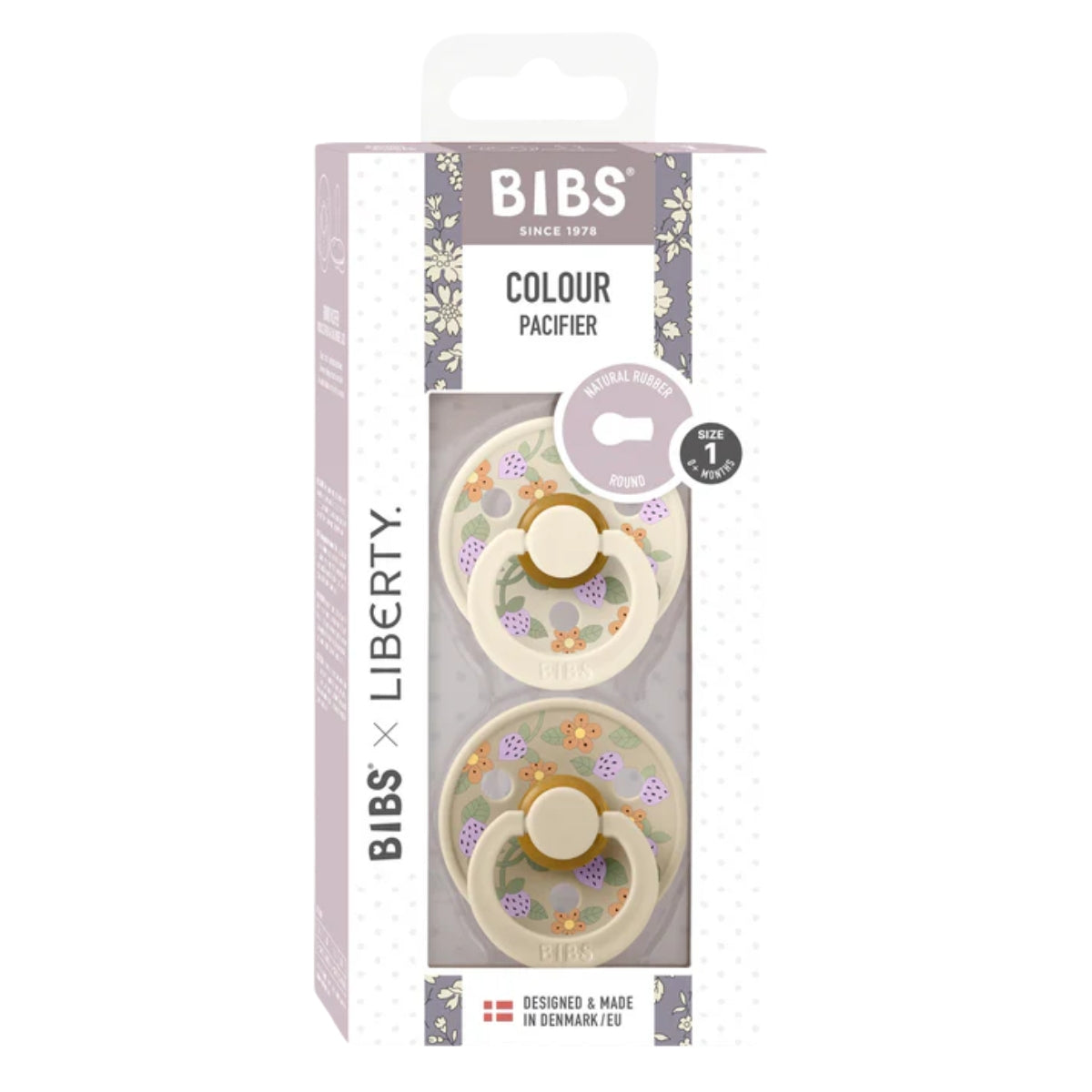 BIBS x LIBERTY Colour 2 Pack Strawberries and Cream - Ivory Mix - 2 ( 6M +) on Luna Baby Store Miami