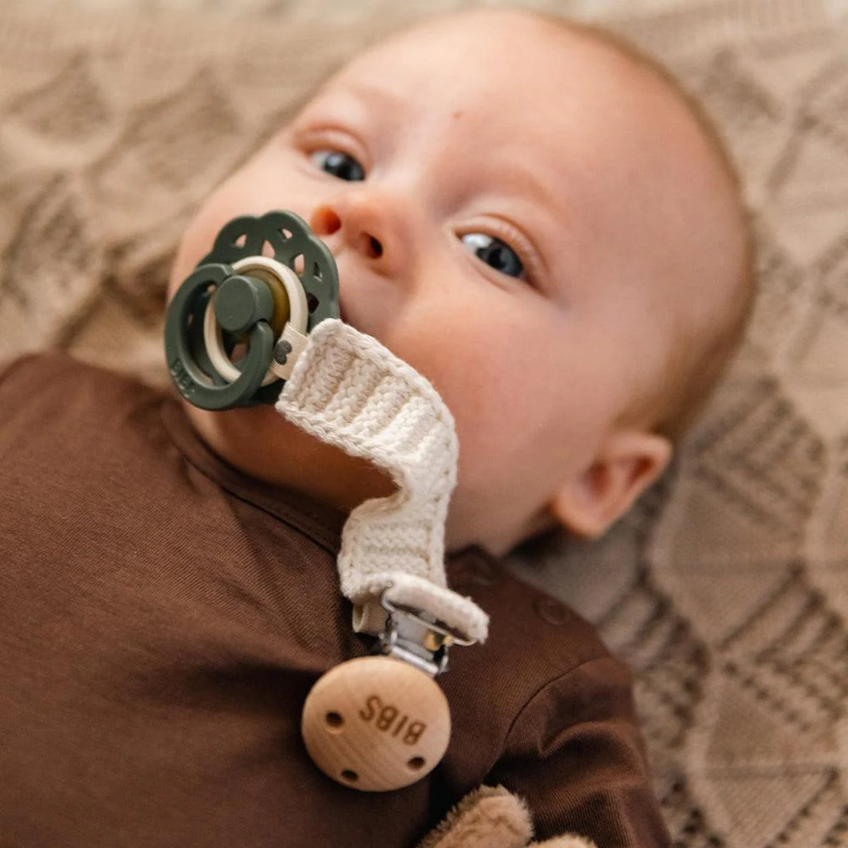 Bibs Pacifier Clip Knitted - Ivory